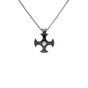 Keith Jack Sterling Silver Raw Diamond  0.05ctw Black Rhodium Cross Shield Pendant