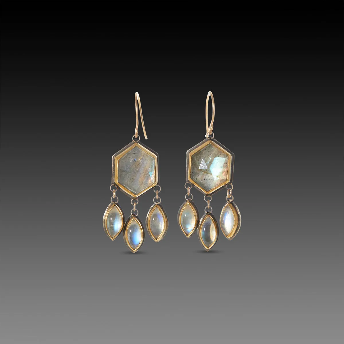 Labradorite Earrings with Moonstone Drops