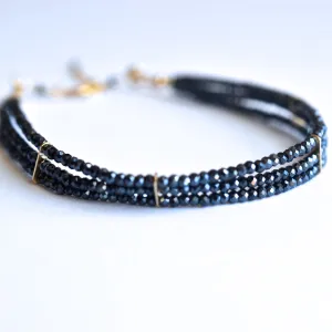 Lauren - Black Spinel Three Strand Gold Filled Bracelet