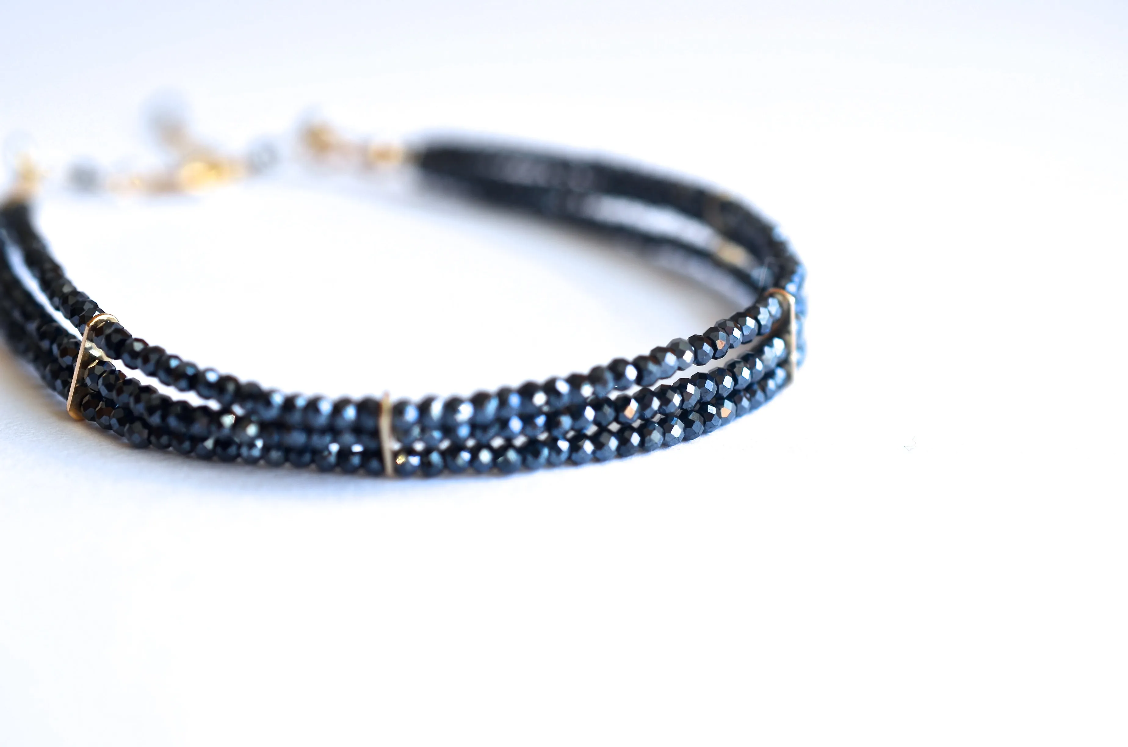 Lauren - Black Spinel Three Strand Gold Filled Bracelet