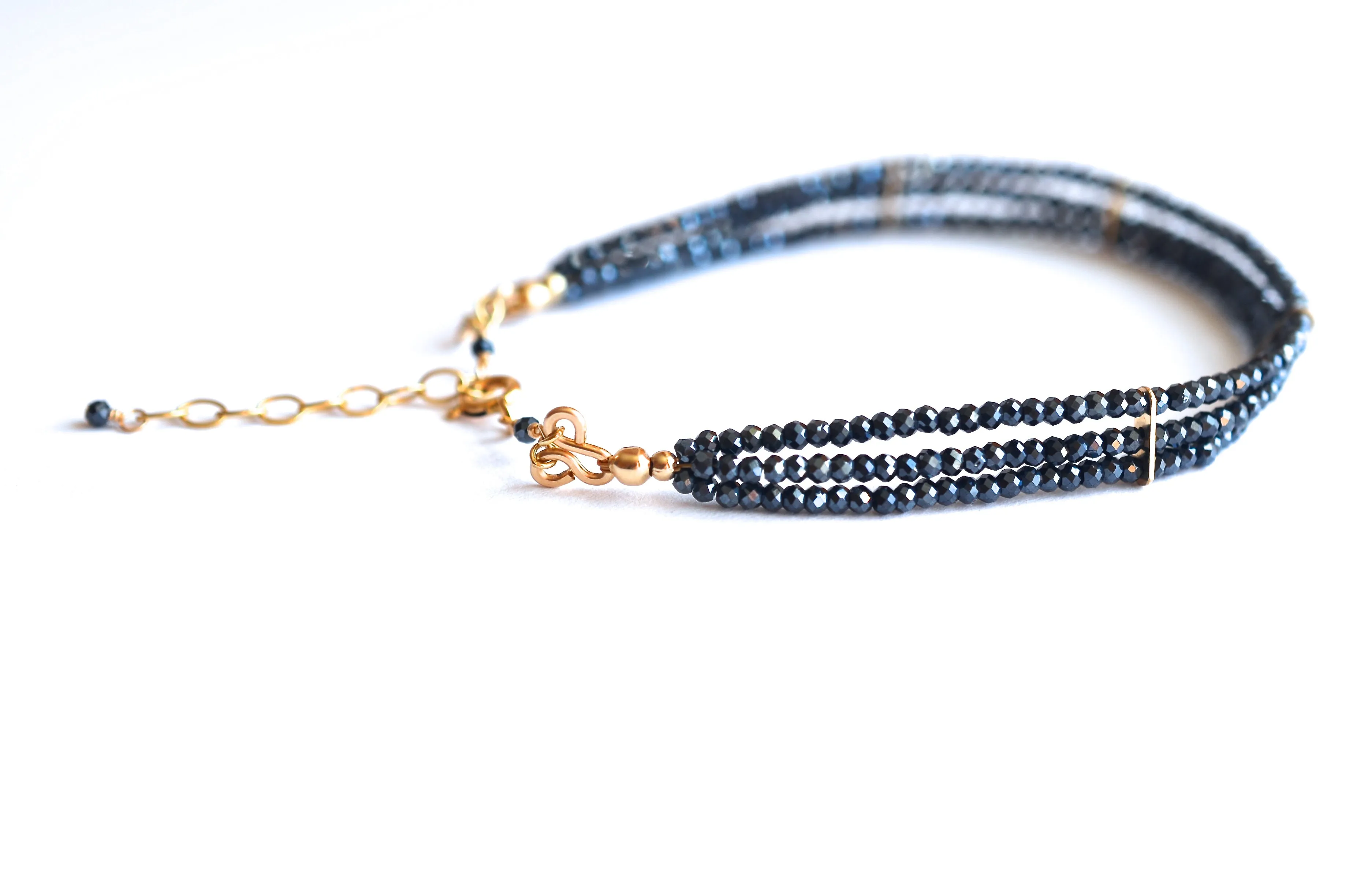 Lauren - Black Spinel Three Strand Gold Filled Bracelet