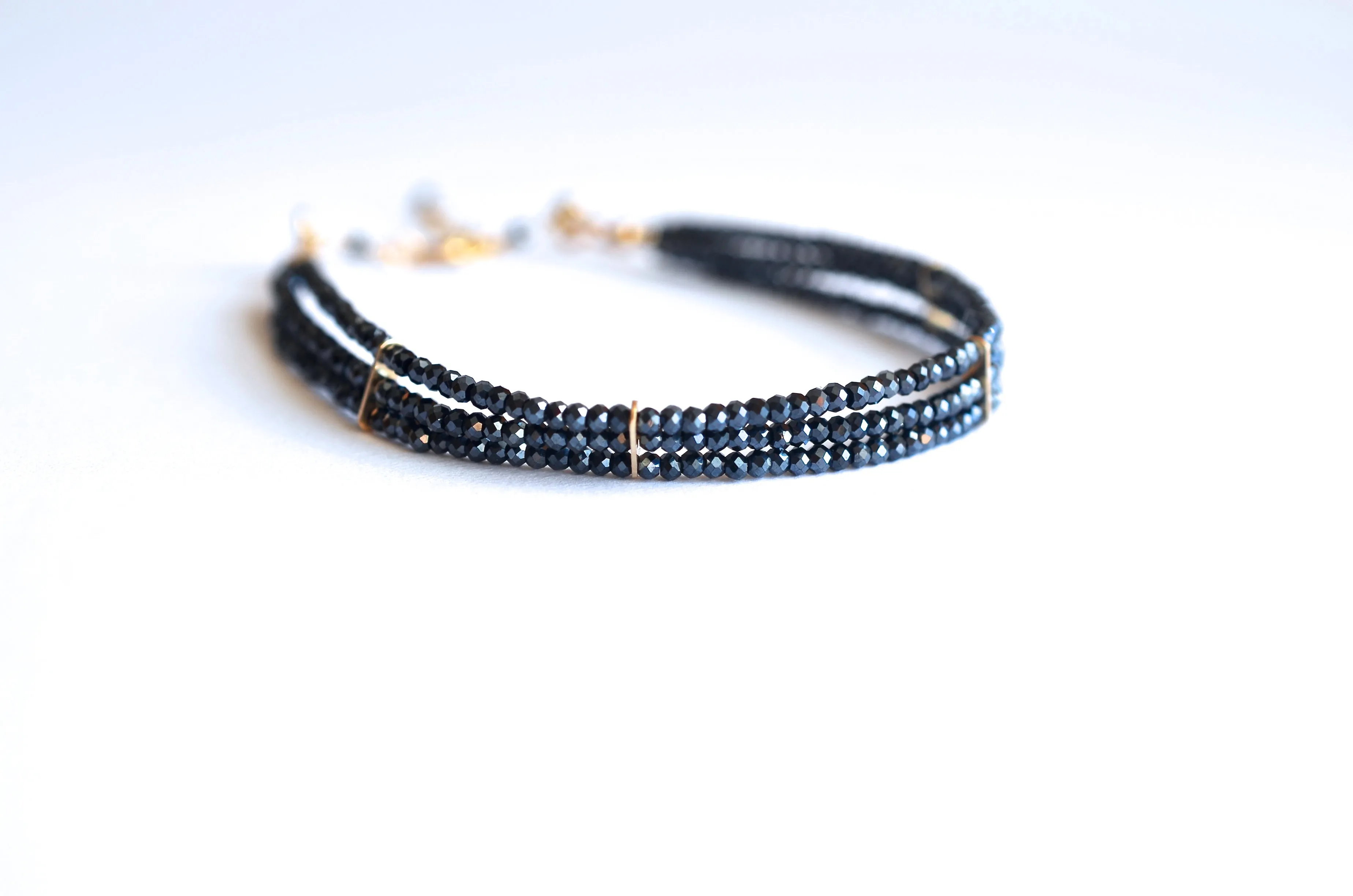 Lauren - Black Spinel Three Strand Gold Filled Bracelet