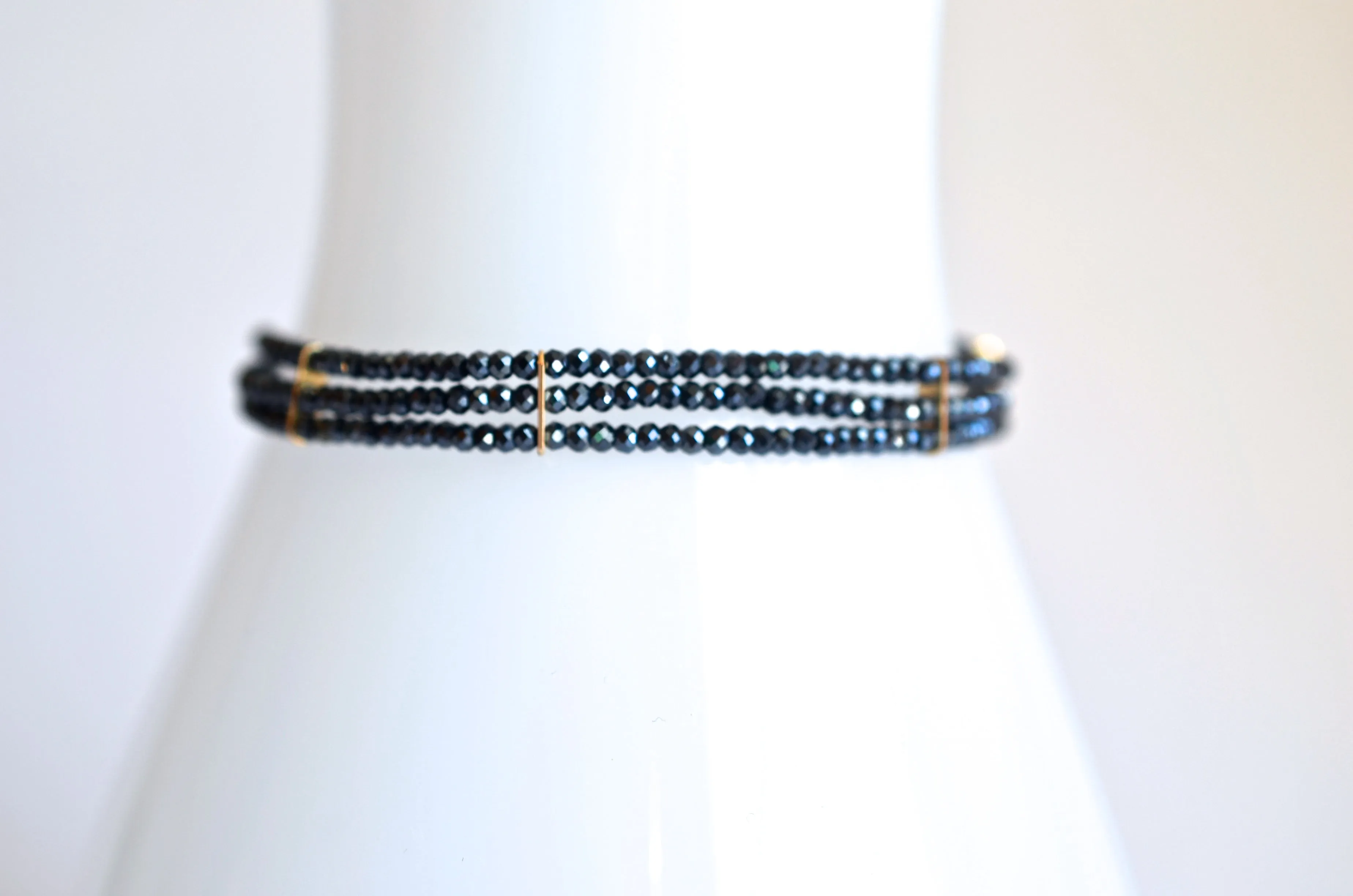 Lauren - Black Spinel Three Strand Gold Filled Bracelet