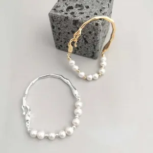 Lava Beaded Pearl  Bracelet-925 Sterling Silver