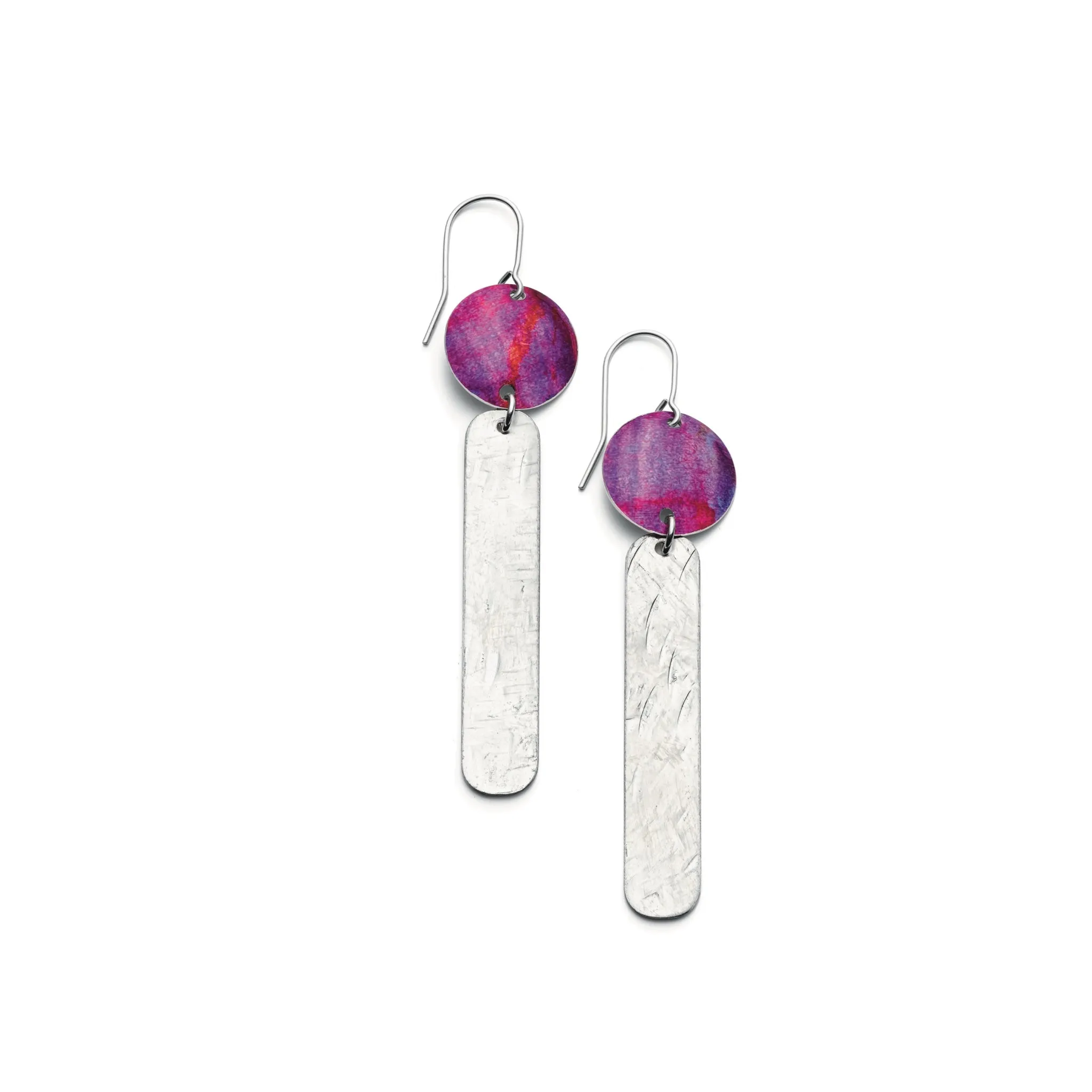 Lollipop earrings sterling silver and shiny pink aluminium.