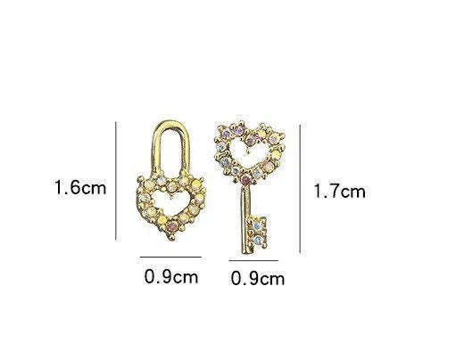 Love Lock and Key Crystal Studs