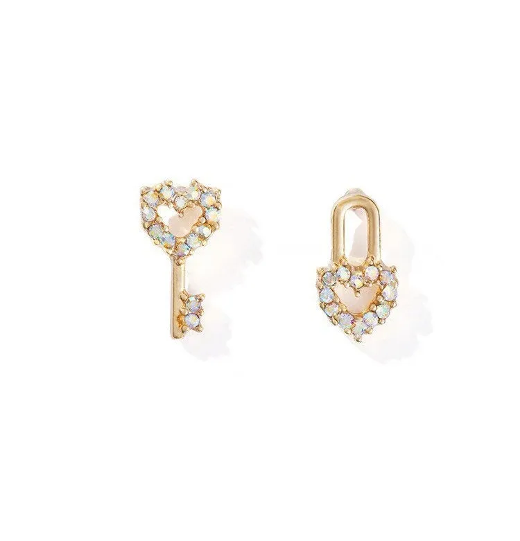 Love Lock and Key Crystal Studs