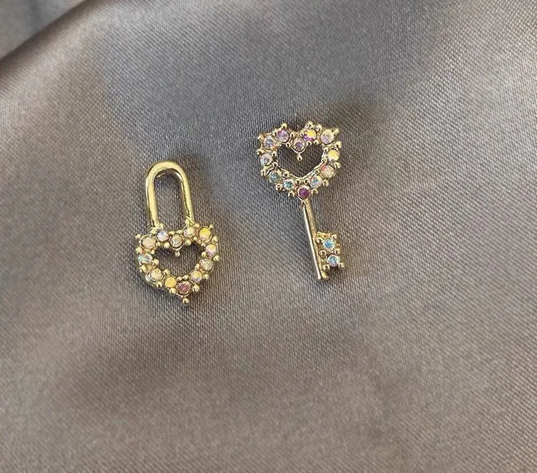 Love Lock and Key Crystal Studs