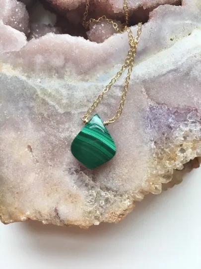 Malachite Pendant Necklace on Gold or Sterling