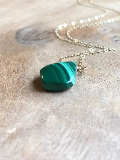 Malachite Pendant Necklace on Gold or Sterling