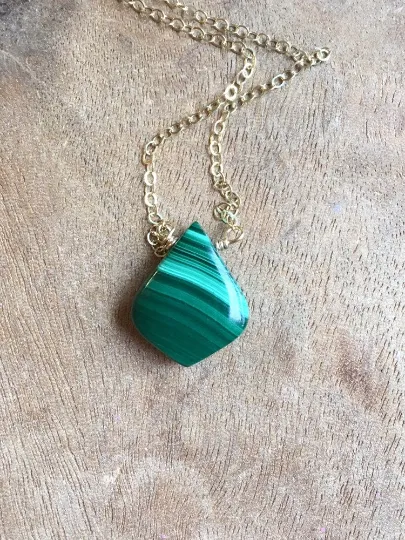 Malachite Pendant Necklace on Gold or Sterling