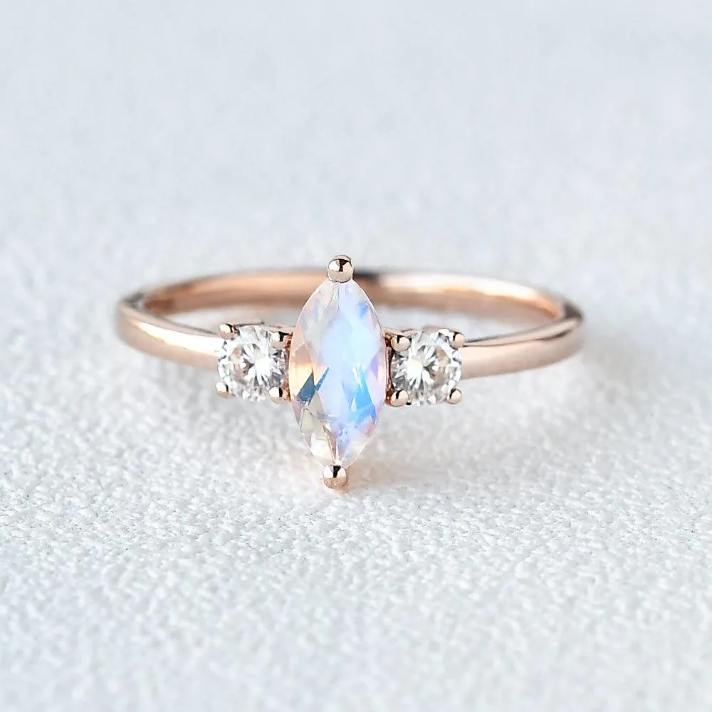 Marquise Moonstone Classic Three-stone Ring