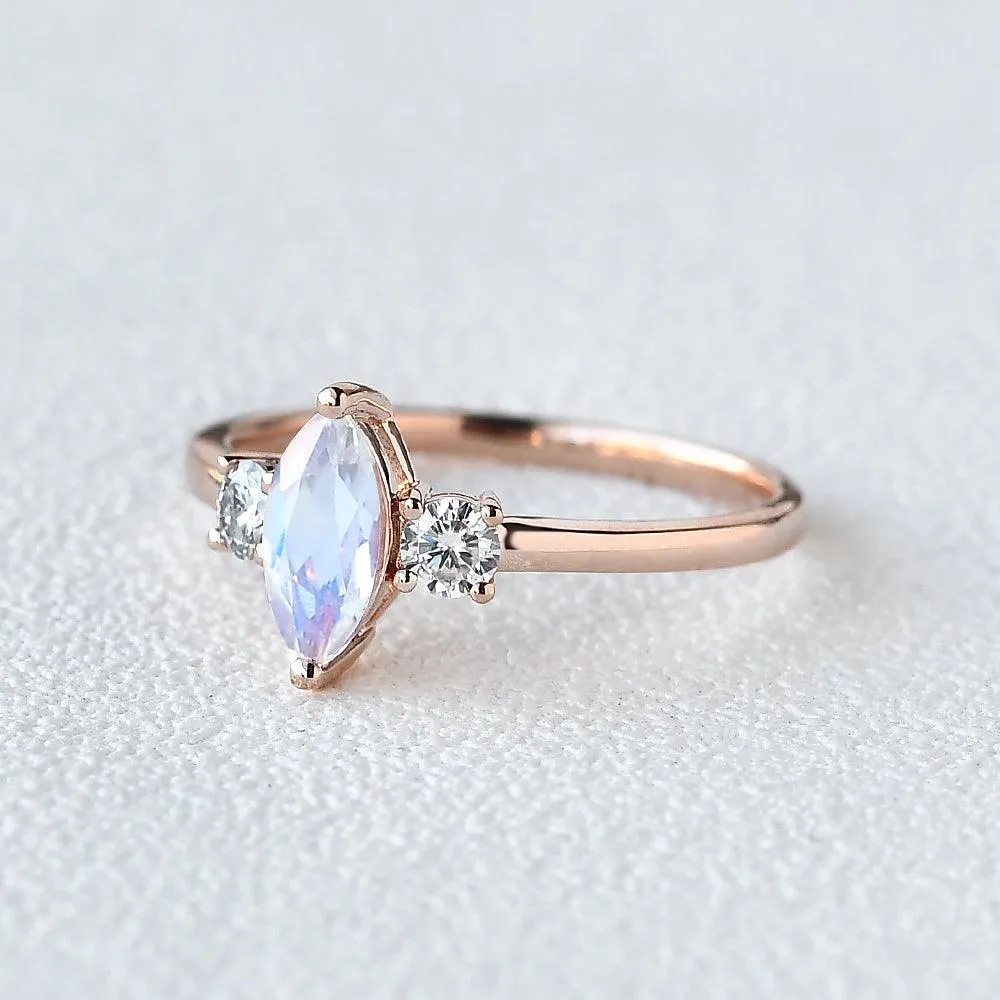 Marquise Moonstone Classic Three-stone Ring