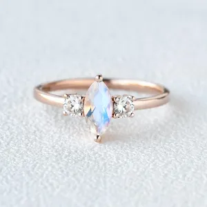 Marquise Moonstone Classic Three-stone Ring