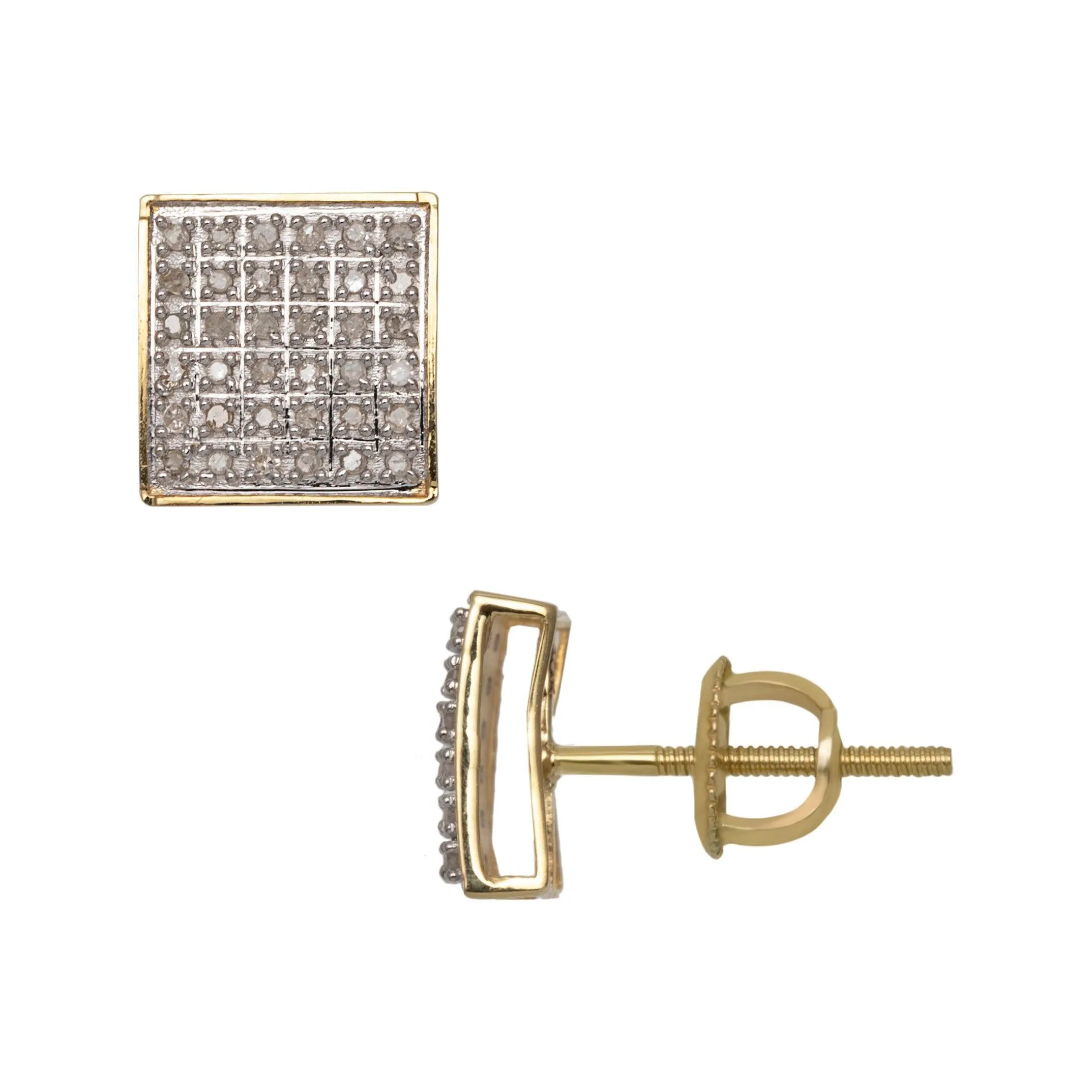 Men's Framed Micro-Pavé Square Diamond Stud Earrings 0.29ct 10K Yellow Gold