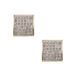 Men's Framed Micro-Pavé Square Diamond Stud Earrings 0.29ct 10K Yellow Gold