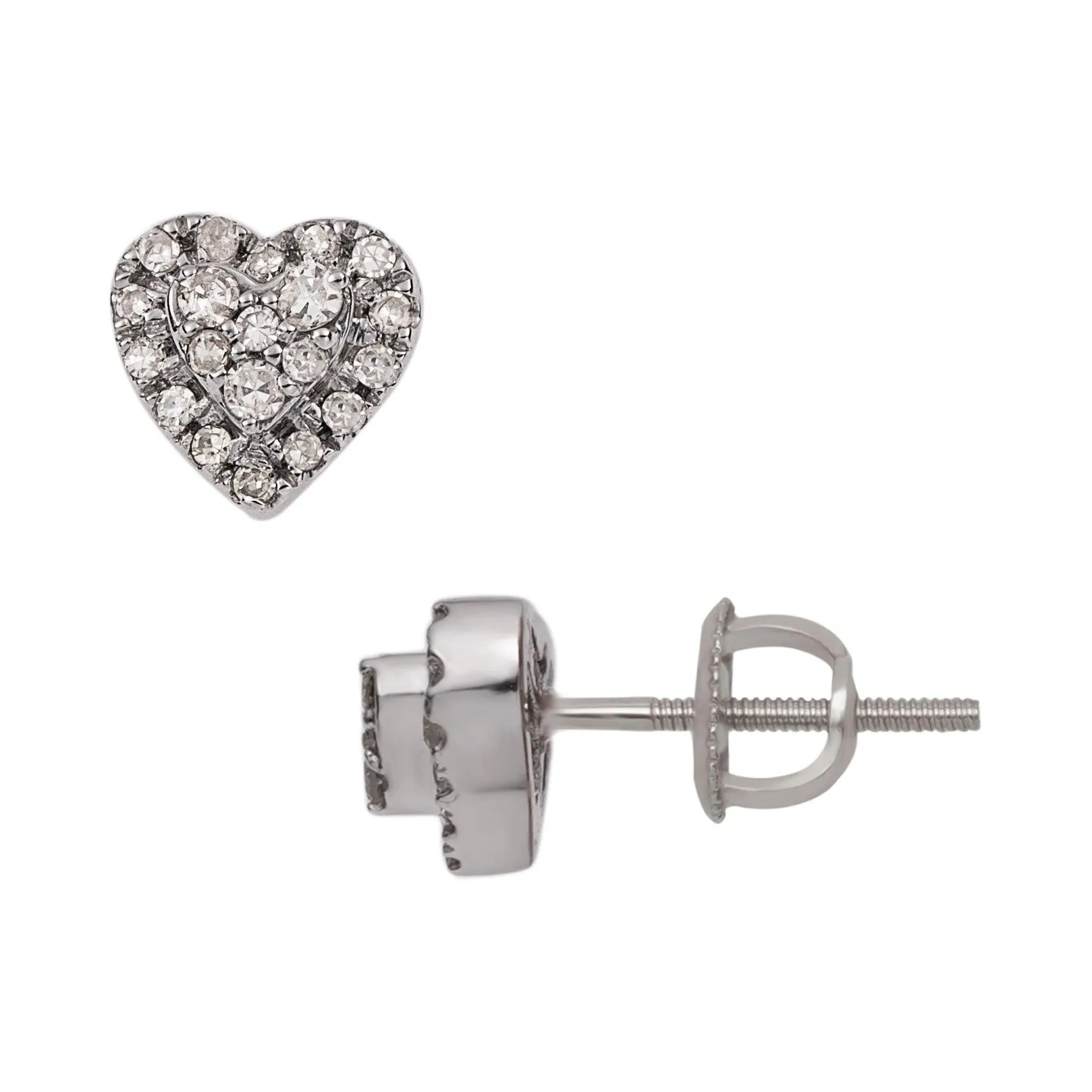 Men's Heart Diamond Stud Earrings 0.18ct 14K White Gold