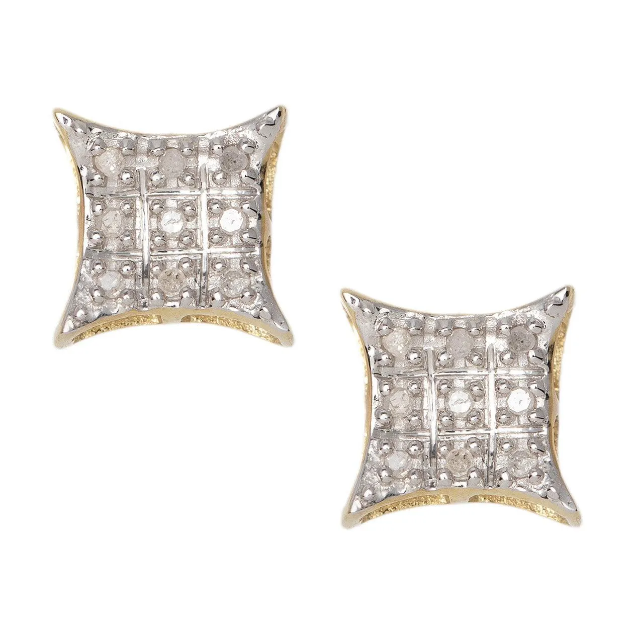 Men's Micro-Pavé Concave Square Diamond Stud Earrings 0.06ct 10K Yellow Gold