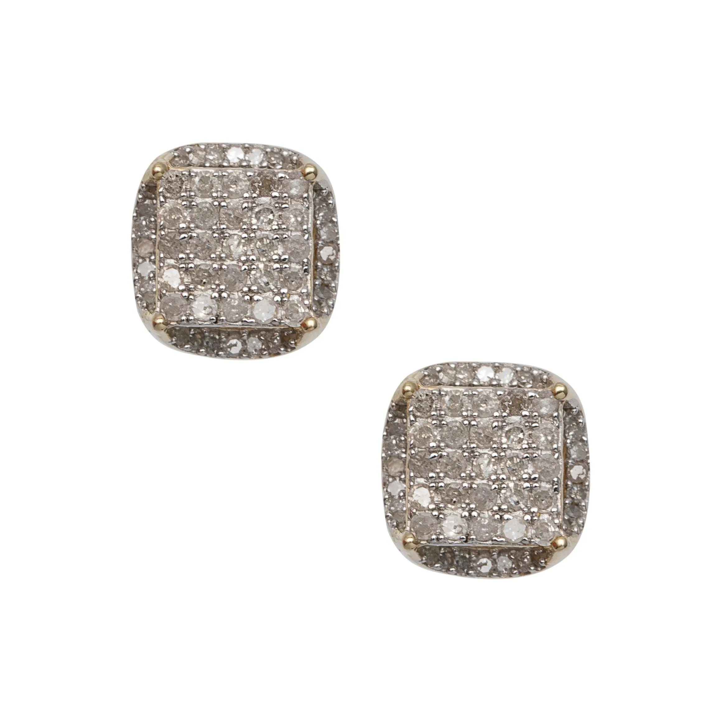 Men's Micro-Pavé Square Diamond Stud Earrings 0.67ct 10K Yellow Gold