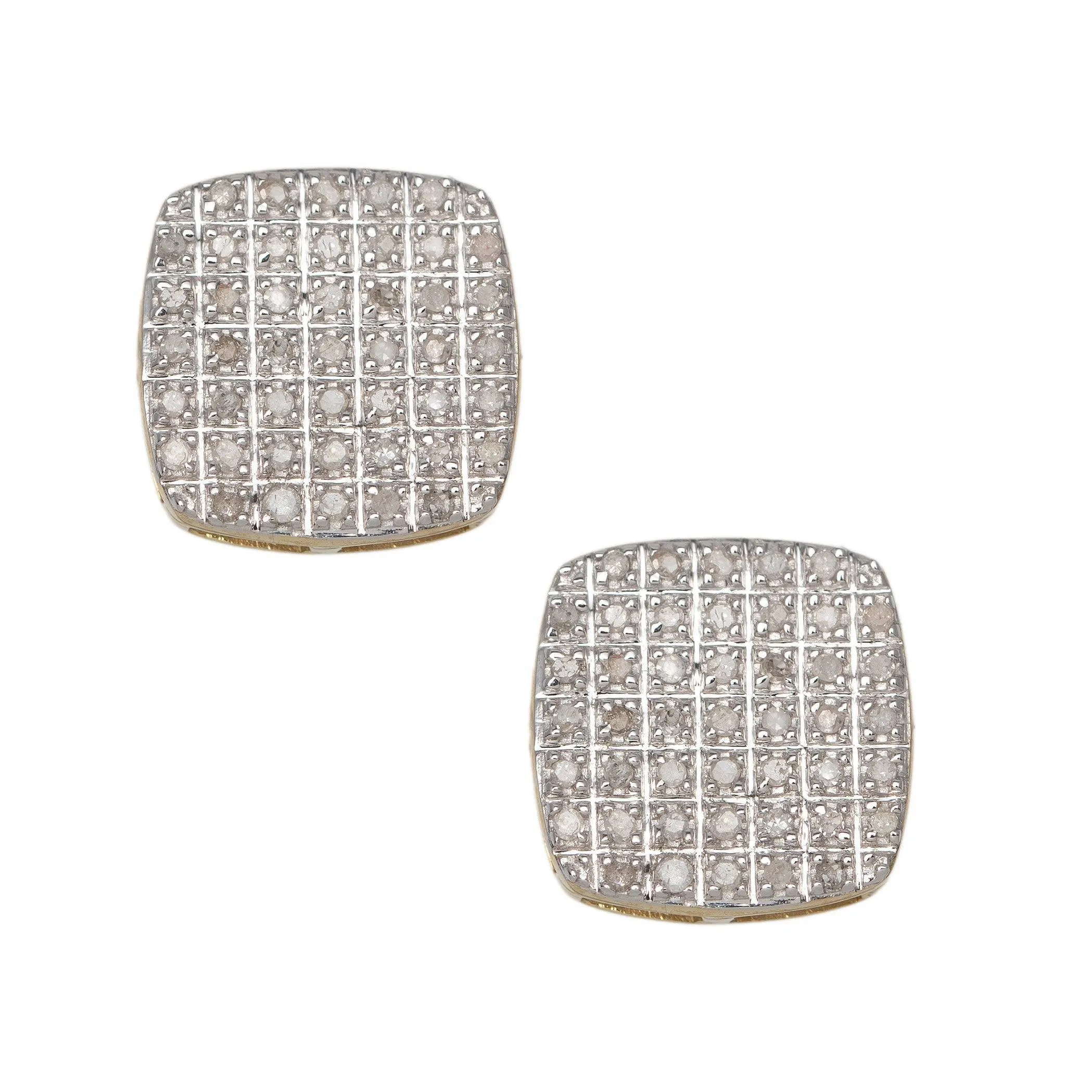 Men's Square Micro-Pavé Diamond Stud Earrings 0.32ct 10K Yellow Gold