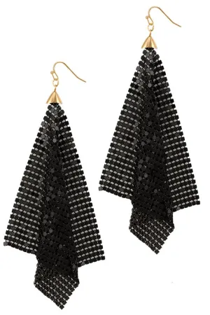 Metal Mesh Dangle Earrings - Black