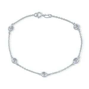 Minimalist Cubic Zirconia Chain Link Bracelet Sterling Silver 7.5 Inch