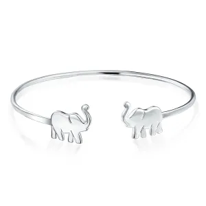 Minimalist Elephant Bangle Bracelet in Sterling Silver - Delicate Good Luck Charm