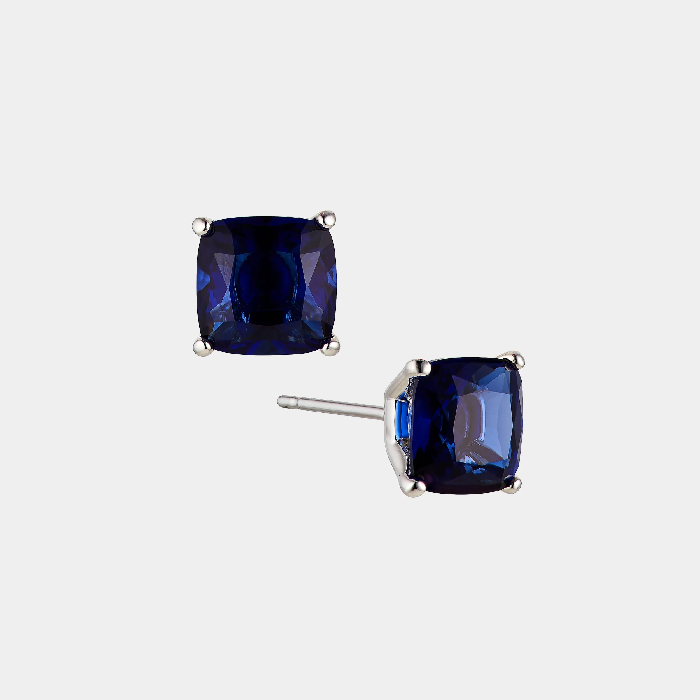 MODERN LOVE LARGE CUSHION CUT FAUX SAPPHIRE STUD EARRINGS