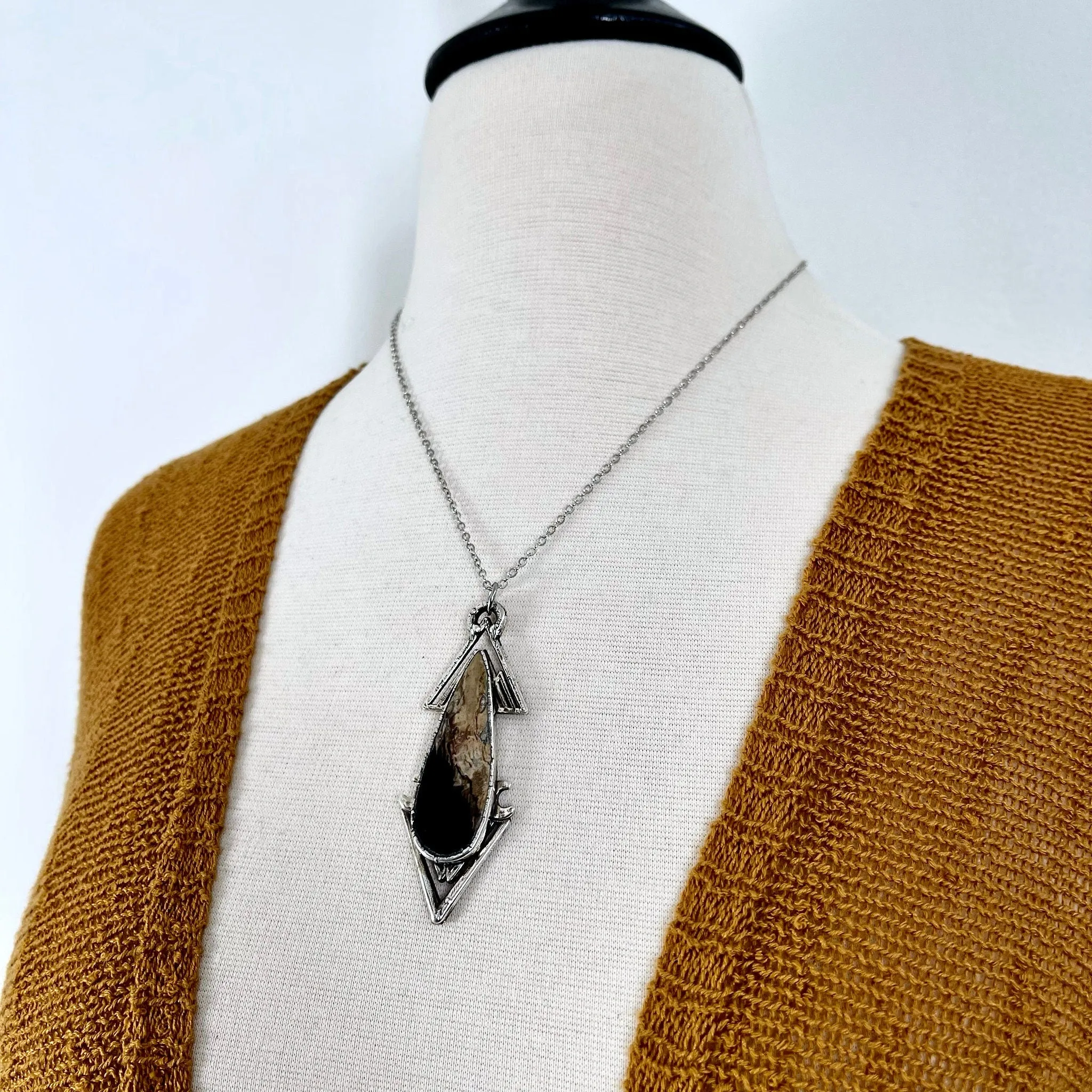 Moss & Moon Collection - Big Fossilized Palm Root Statement Necklace set in Fine Silver / One of a Kind - by Foxlark