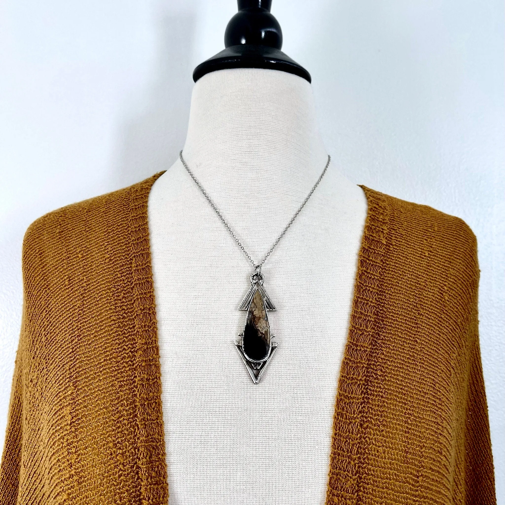 Moss & Moon Collection - Big Fossilized Palm Root Statement Necklace set in Fine Silver / One of a Kind - by Foxlark