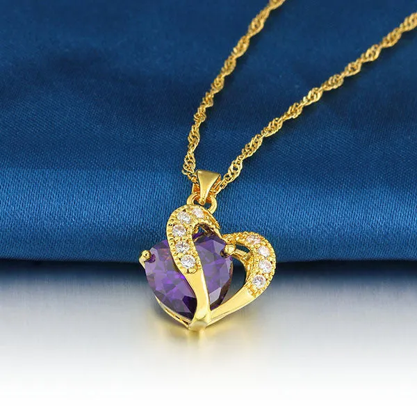 Multi-Color Heart Jewelry For Women 18K Gold Plated CZ Pendant Necklace With Chain Necklaces & Pendants