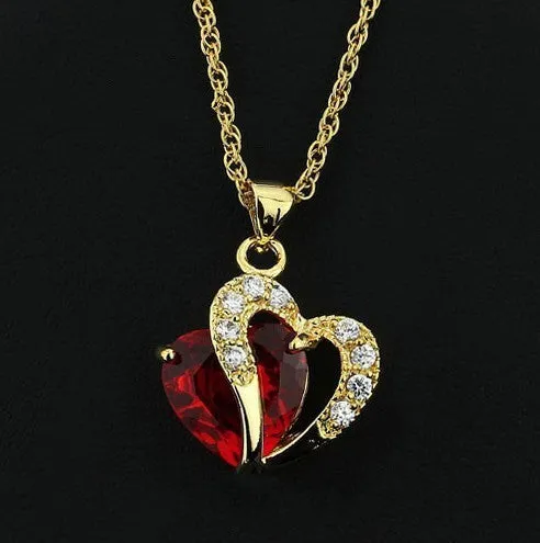 Multi-Color Heart Jewelry For Women 18K Gold Plated CZ Pendant Necklace With Chain Necklaces & Pendants