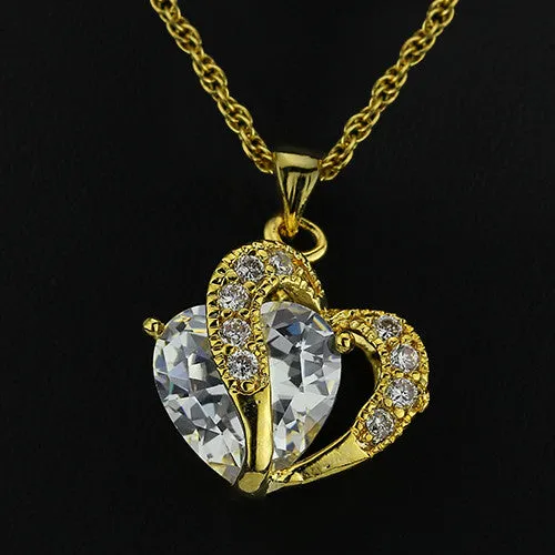 Multi-Color Heart Jewelry For Women 18K Gold Plated CZ Pendant Necklace With Chain Necklaces & Pendants