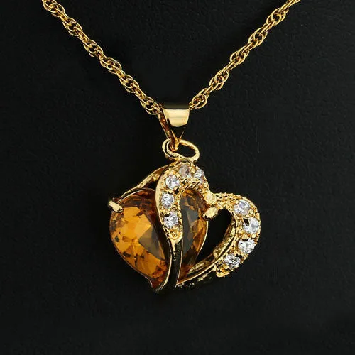 Multi-Color Heart Jewelry For Women 18K Gold Plated CZ Pendant Necklace With Chain Necklaces & Pendants