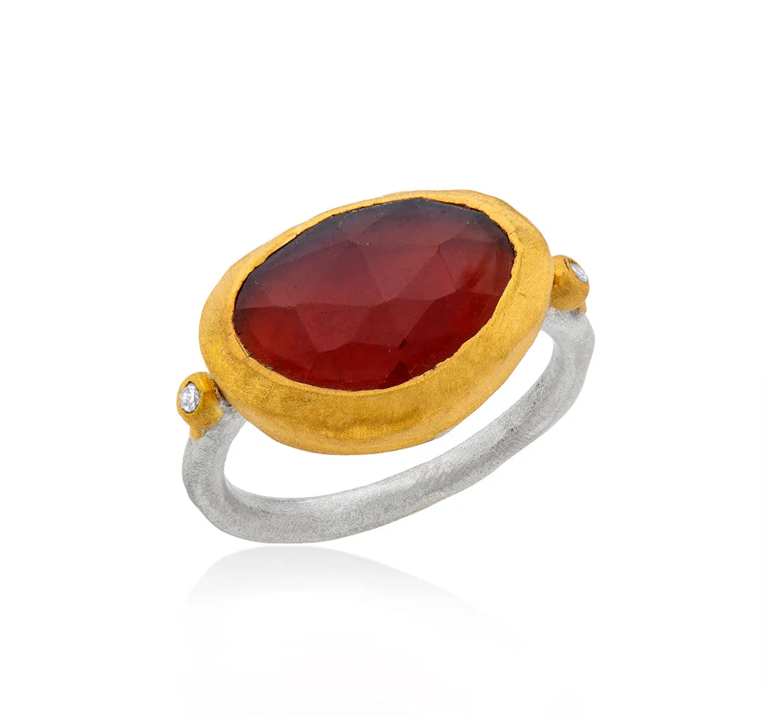 Nava Zahavi Yellow Gold Hessonite and Diamonds Ring