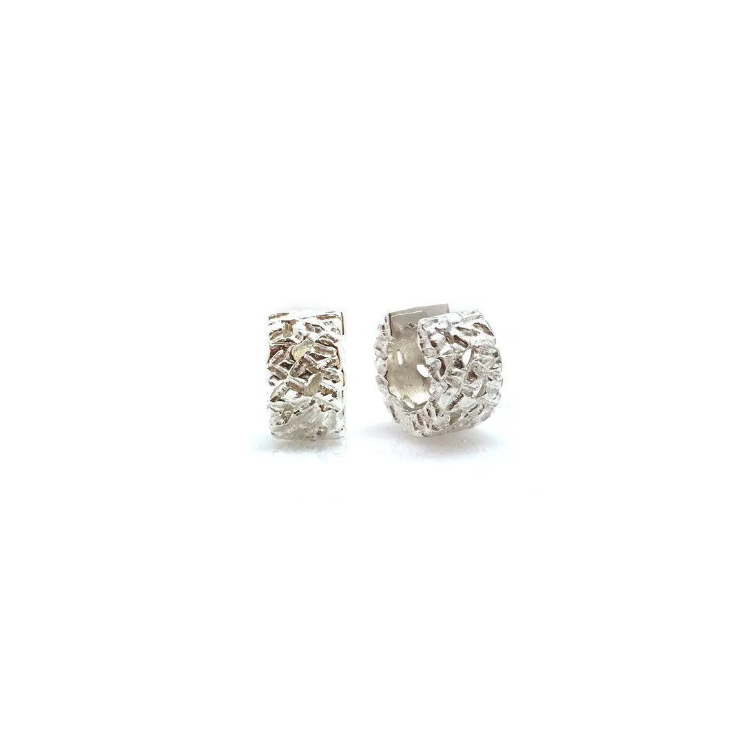 Nugget Texture Sterling Silver Huggies