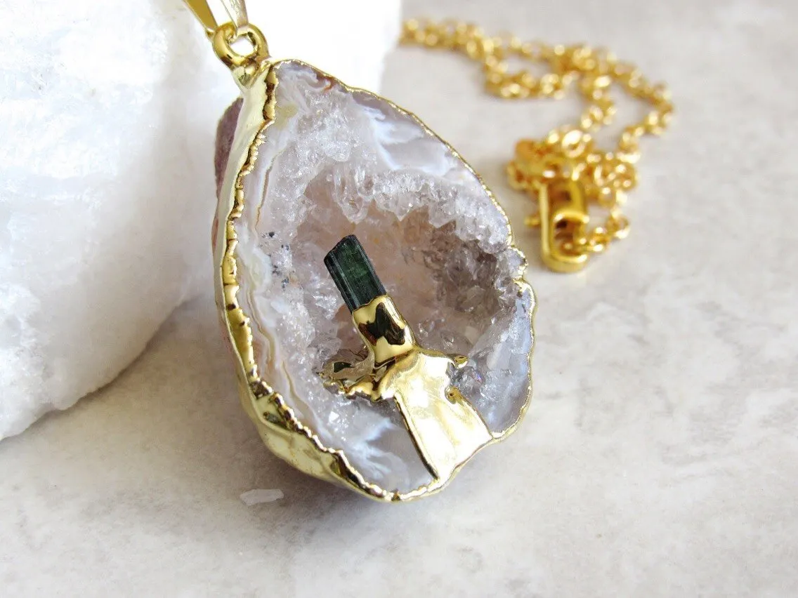 Oco Geode Tourmaline Point Necklaces