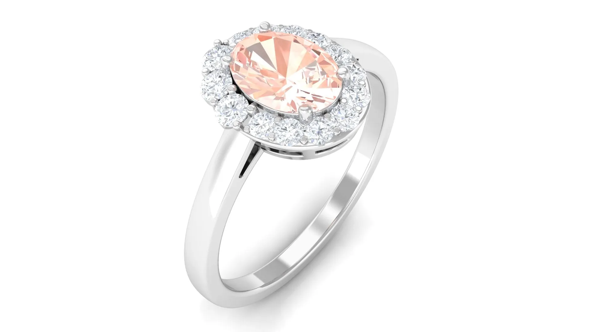 Oval Shape Morganite and Diamond Classic Halo Engagement Ring