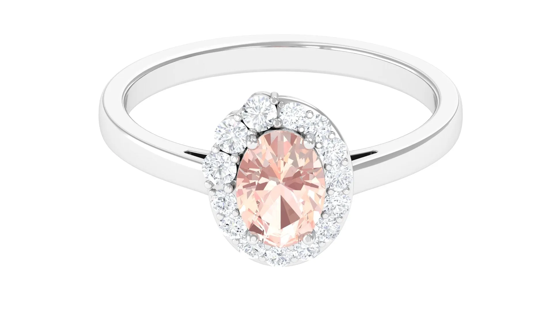 Oval Shape Morganite and Diamond Classic Halo Engagement Ring