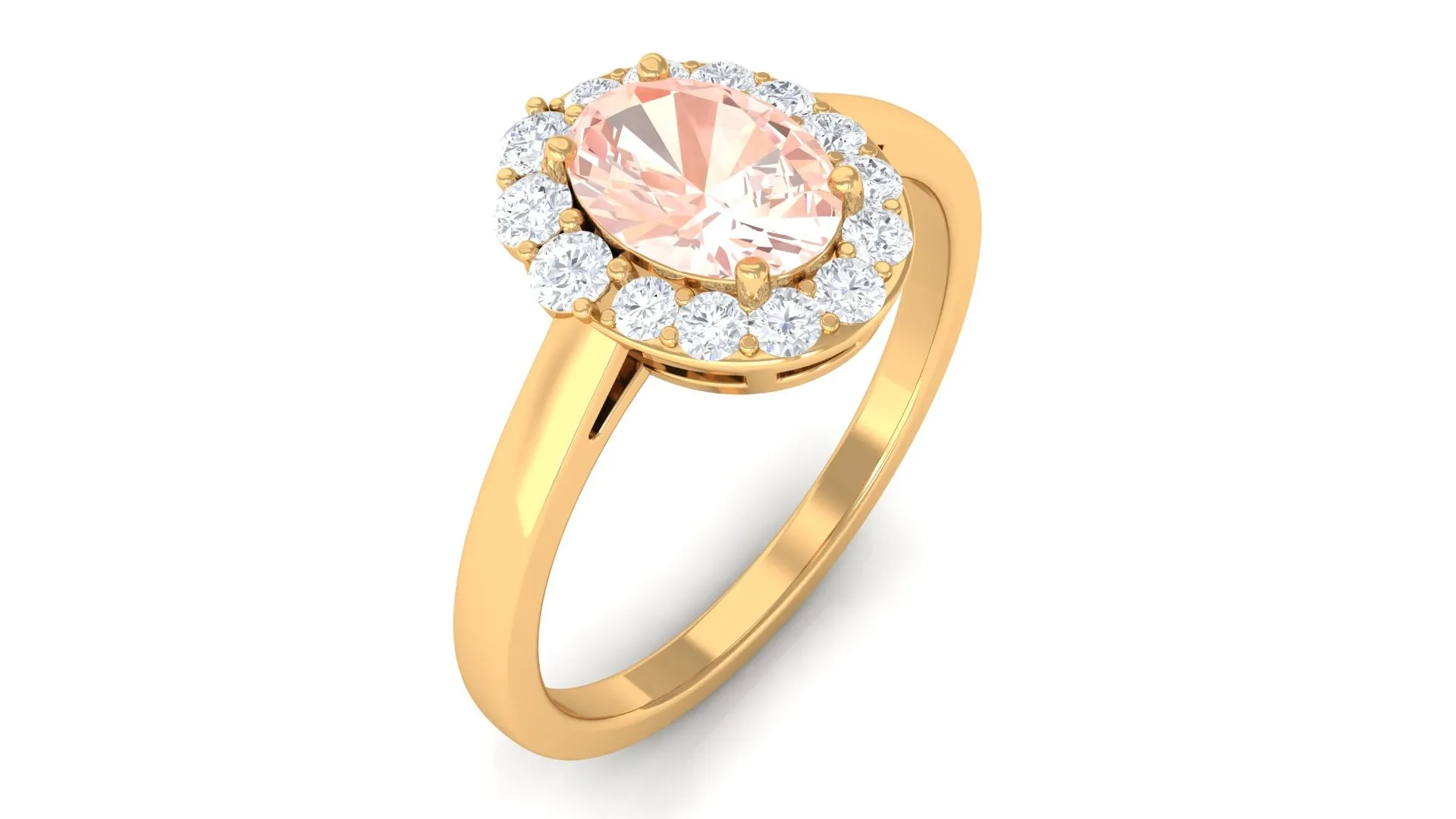 Oval Shape Morganite and Diamond Classic Halo Engagement Ring