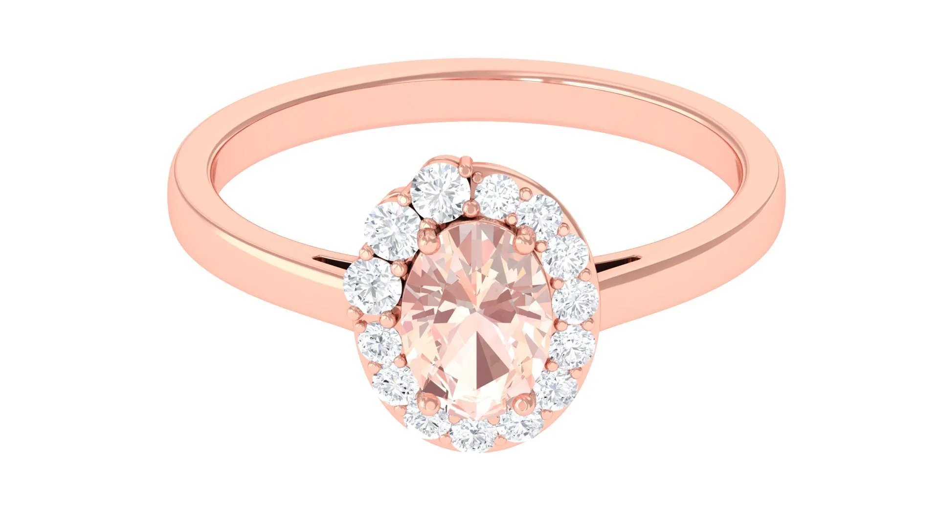 Oval Shape Morganite and Diamond Classic Halo Engagement Ring