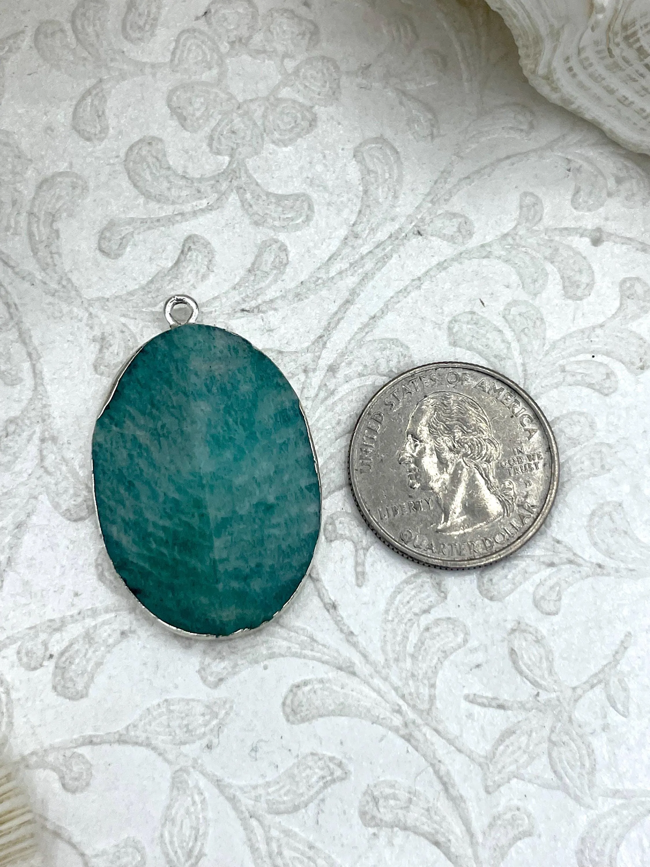 Oval Shaped Soldered Amazonite Stone Pendants, Oval Shape Stone Pendants with Silver Soldering, All Unique Natural Stones, Fast Ship.