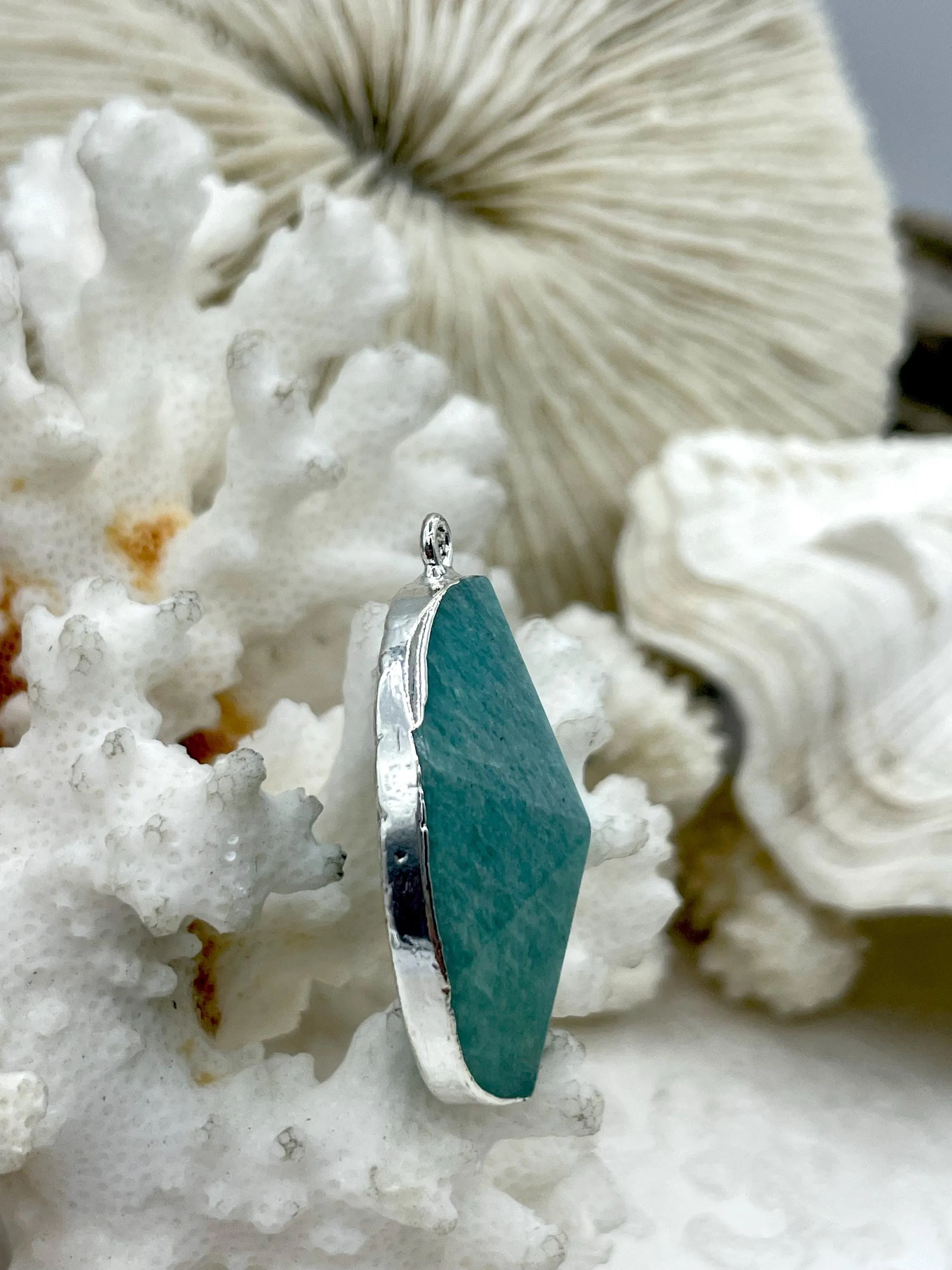 Oval Shaped Soldered Amazonite Stone Pendants, Oval Shape Stone Pendants with Silver Soldering, All Unique Natural Stones, Fast Ship.