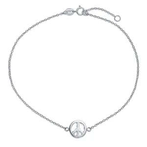 Peace Sign Charm Anklet Ankle Bracelet Sterling Silver 9-10 Inch