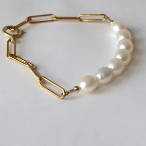 Pearl Row Gold Link Bracelet