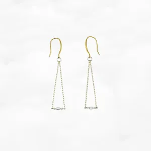 Pearl Triangle Dangle Earrings with Champagne Zirconia