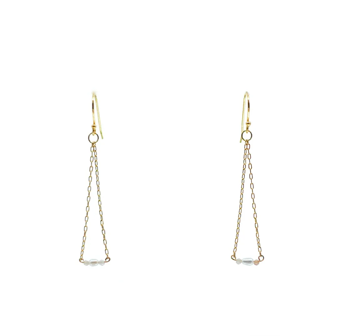 Pearl Triangle Dangle Earrings with Champagne Zirconia