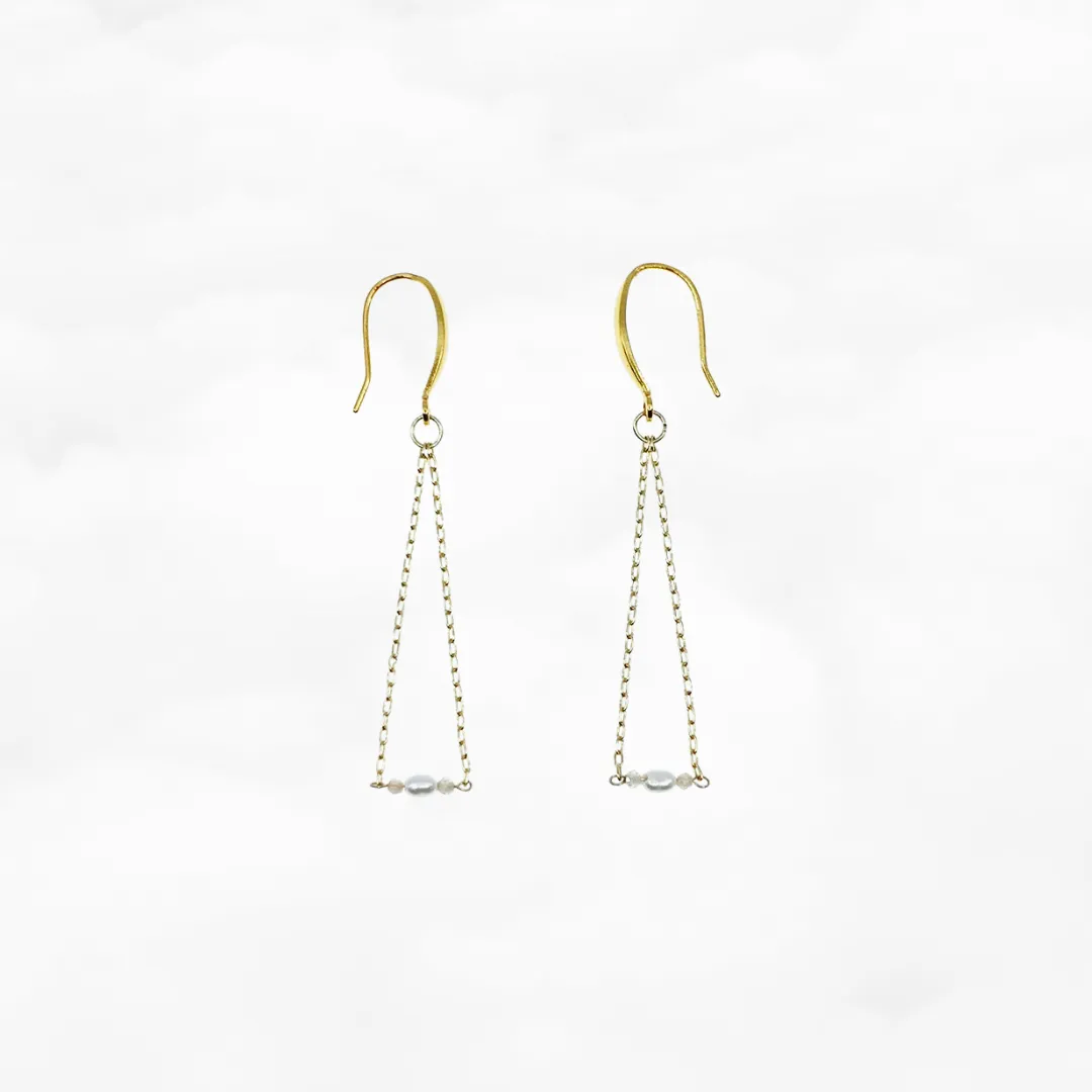 Pearl Triangle Dangle Earrings with Champagne Zirconia