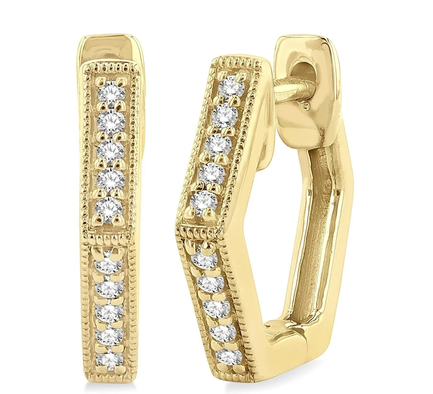 Petite Hexagon Diamond Huggie Earrings