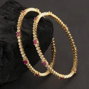 Pink Gold CZ Diamond Designer Bangle Set ( Set of 2 )